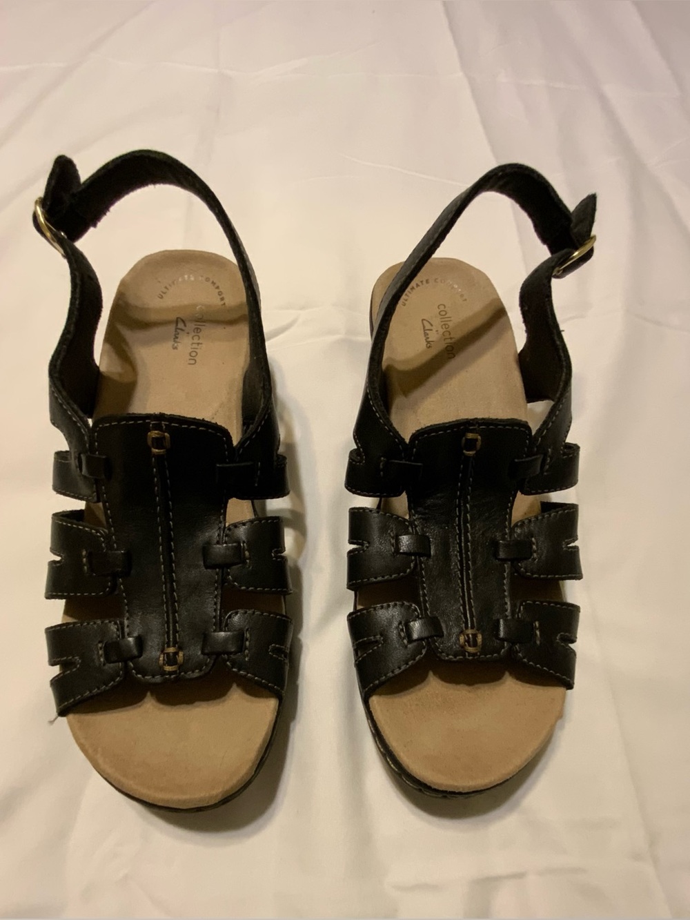 Clark’s Collection Black Strappy Leather Slingback Sandals
